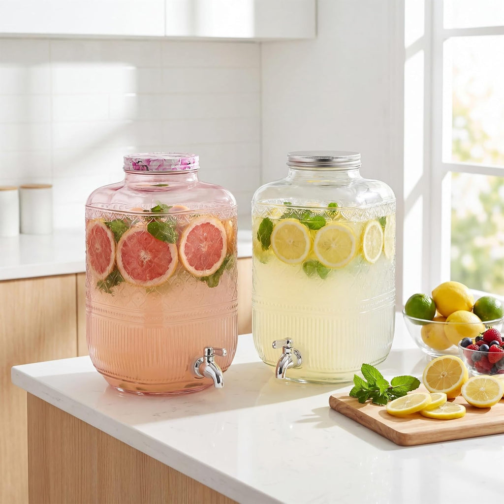 Drink Dispenser 2 Gallon, Large Glass Water Dispenser - (256oz) Clear