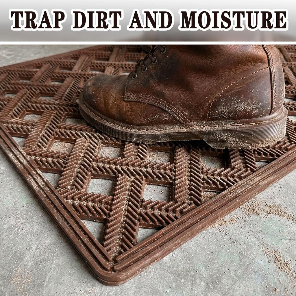 Outside Dirt Trapper Door Mat with Drainage 24"x36" Brown | Heavy Duty Rubber Welcome Mat, Waterproof Easy Clean,All