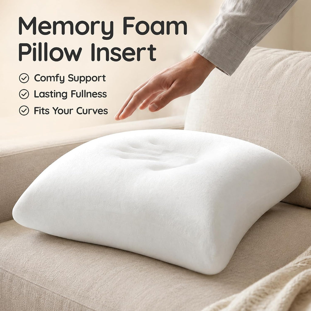 12x20 Memory Foam Throw Pillow Insert, Rectangular Lumbar, White