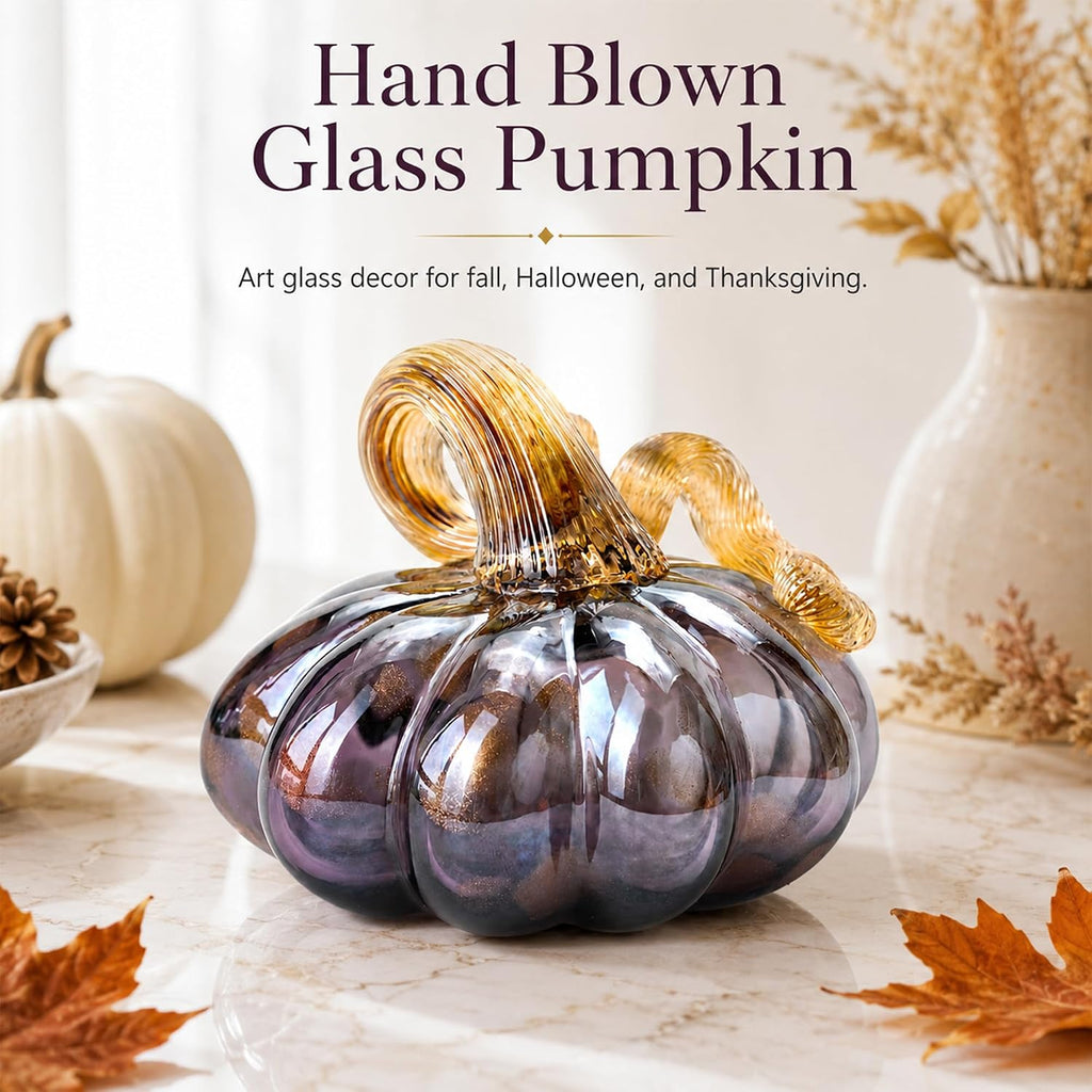 Purple Blown Glass Pumpkin Art Glass Fall Decor Pumpkin Thanksgiving Table