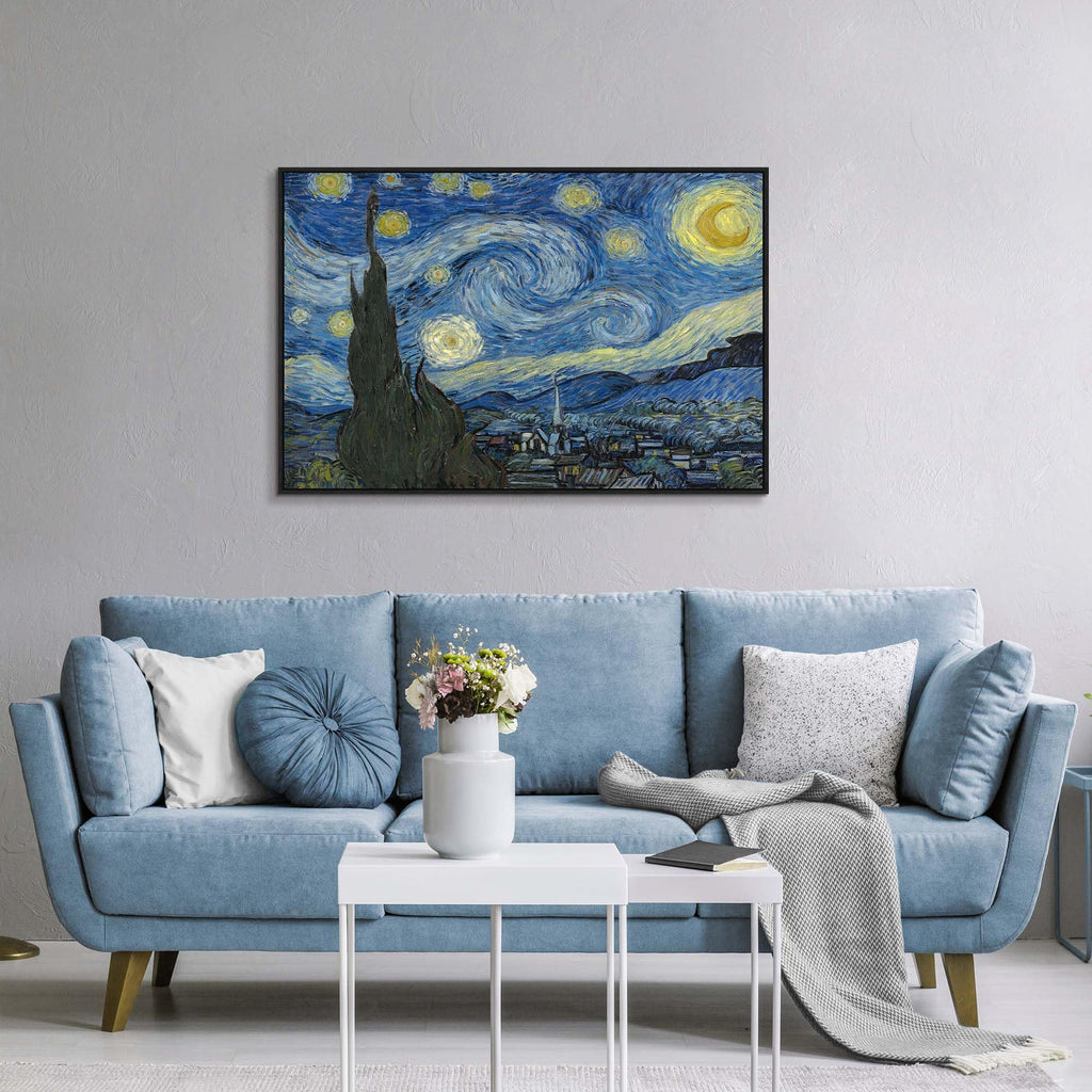 Framed Starry Night Canvas Painting Wall Art Decor 45 x 30 Inch