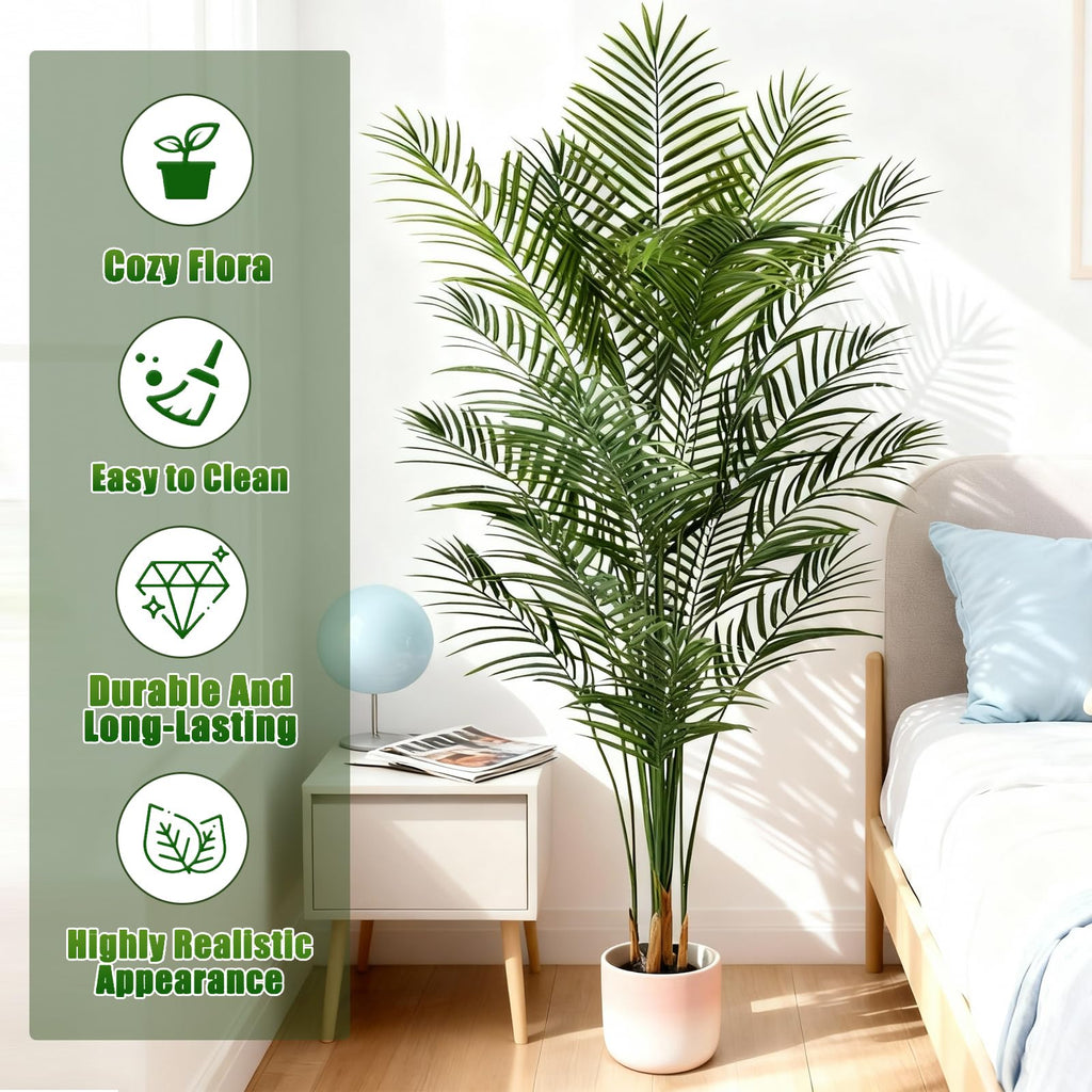 Artificial Areca Palm Plant 7Ft Fake Tropical Palm Tree Perfect Faux Dypsis Lutescens Plants in Pot for Indoor