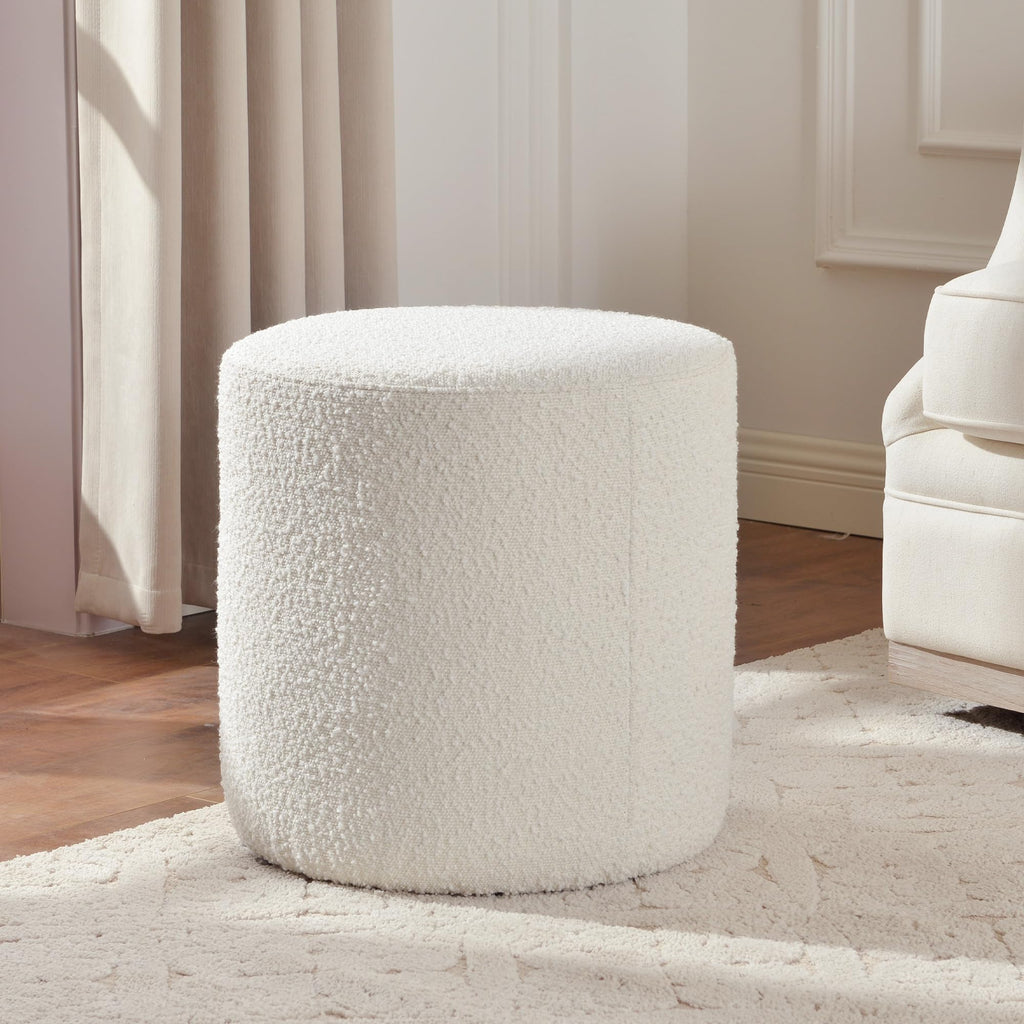 Modern Round Boucle Ottoman Set of 2 (18" Dx 18" W x 18" H)