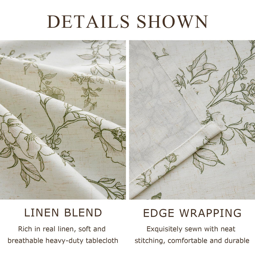 Green Floral Tablecloth Vintage French Rustic Linen Tablecloth Rectangular