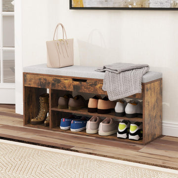 41 Inches Shoe Storage Bench, 3 Tier Shoe Rack Organizer w/Flip-Top & Padded Seat Cushion, Shoes Rack w/Hidden