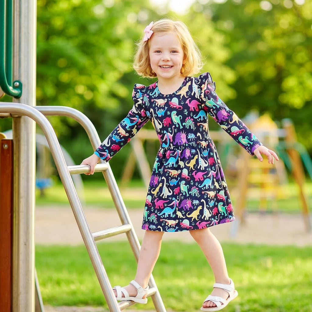 Toddler Little Girls Casual Dresses Short Sleeve Crew Neck Graphic Cartoon Dress