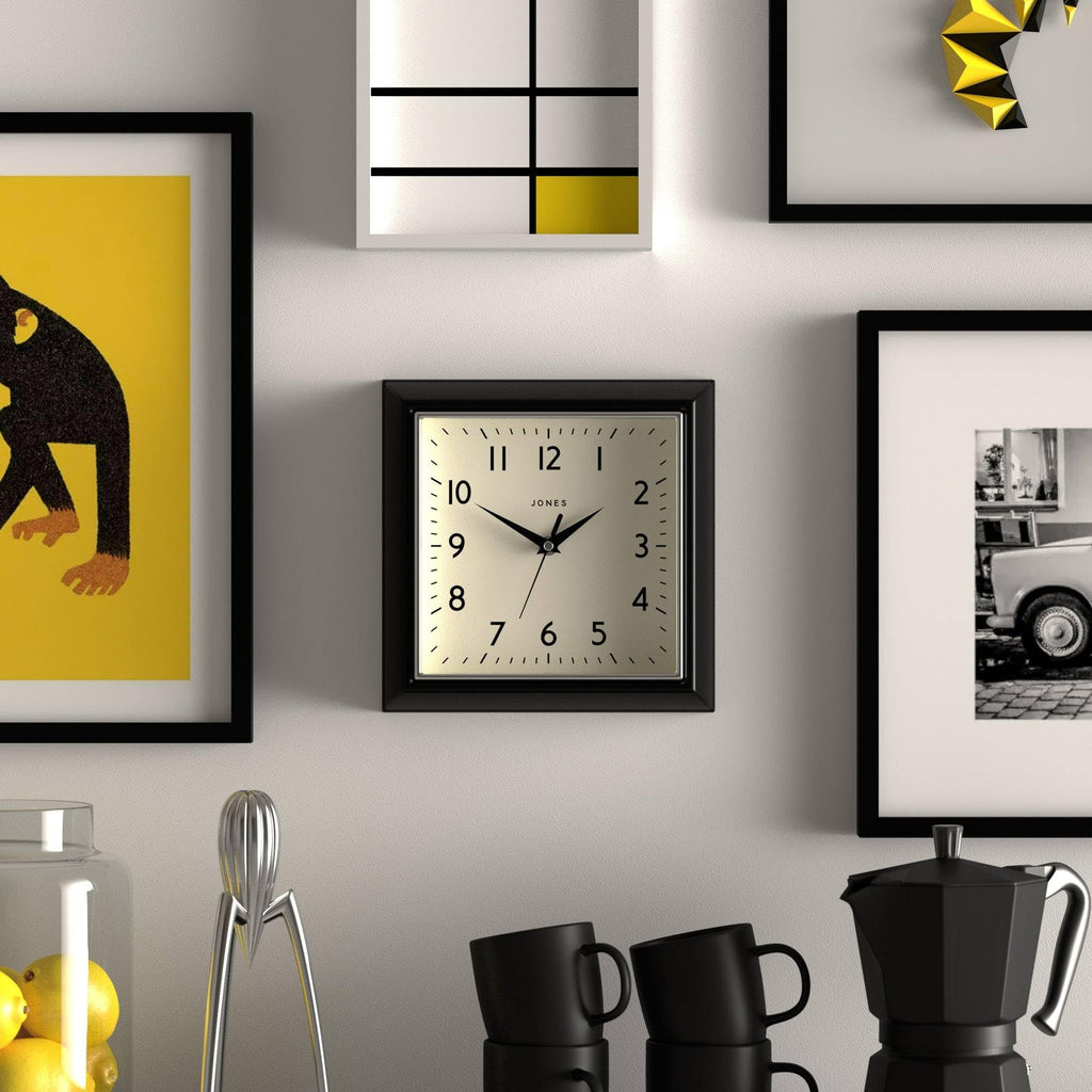 Mustard wall Clock | Square Retro Clock | 10" | Black
