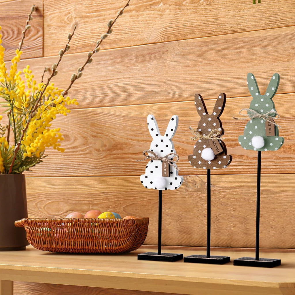 Easter Bunny Table Decorations Wooden Bunny Tabletop Decor Rustic Rabbit Tall Standing Sign Block Farmhouse - Set of 3