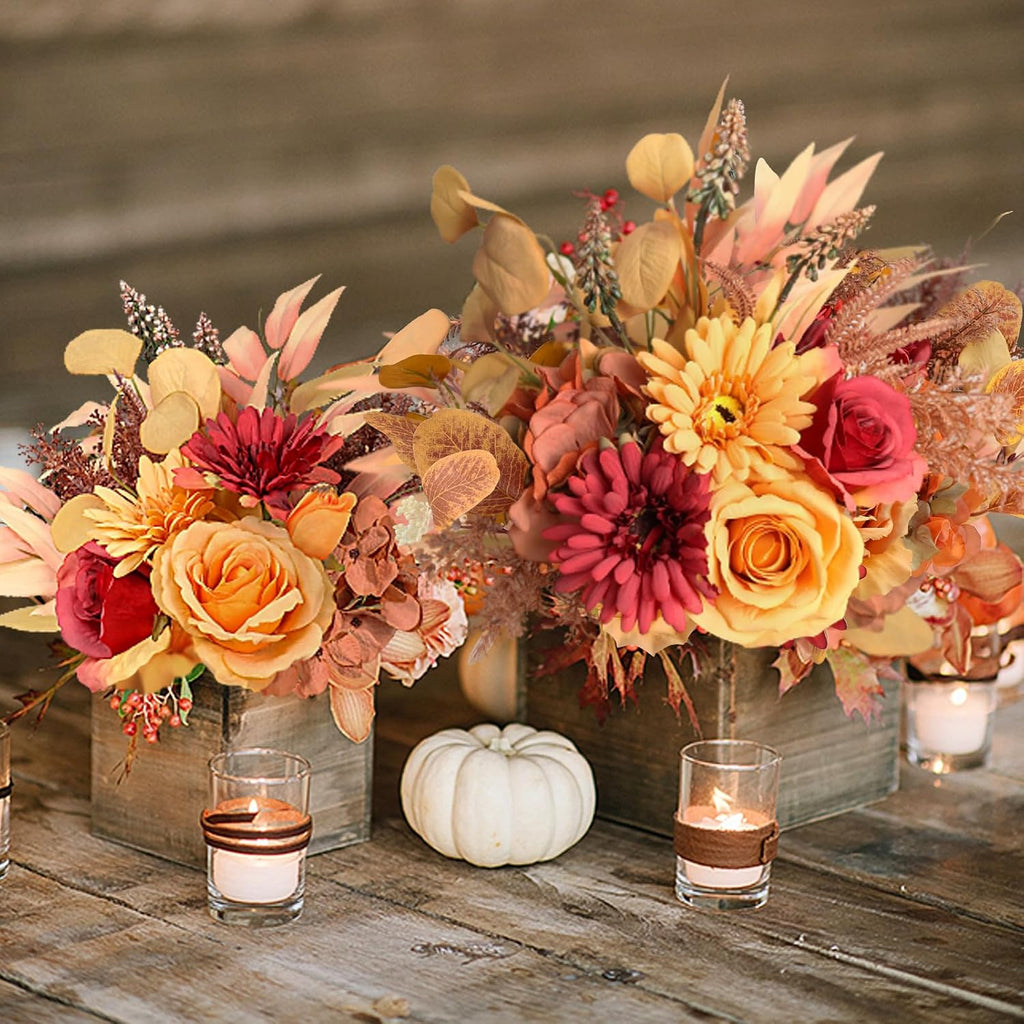 Artificial Fall Flowers Bouquet for Decoration, Fall Fake Silk Flower Arrangements Faux Autumn Flowers Fall - Set of 16