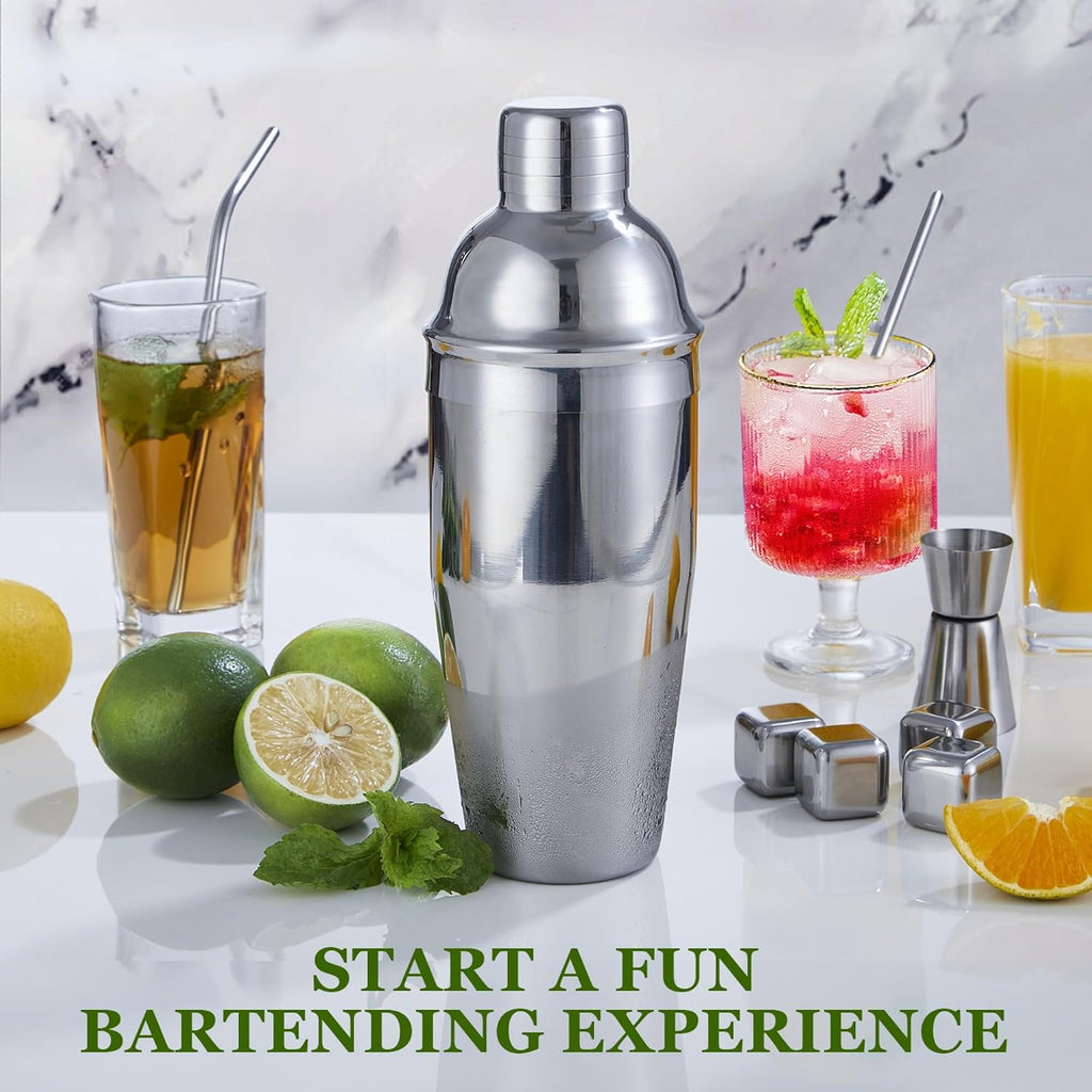 Cocktail Shaker Set, Bartender Kit with Stand 25oz Sliver - Set of 23