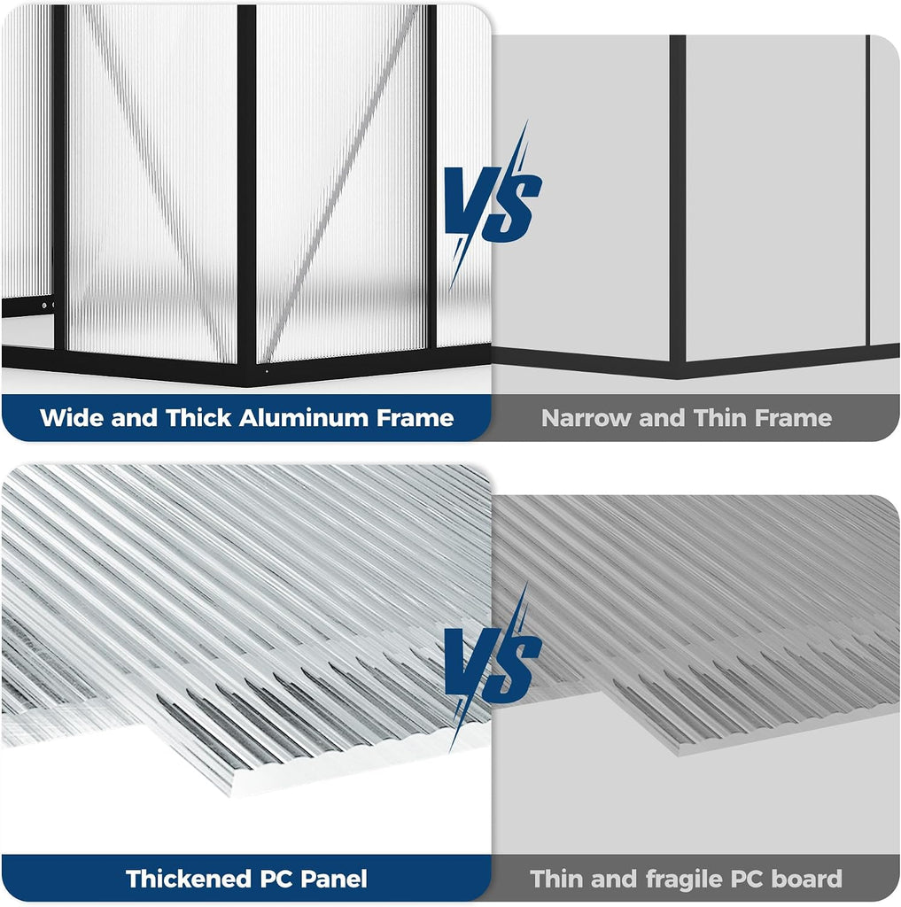 12 x 10 ft Greenhouse for Outdoors, Polycarbonate Greenhouse with Roof Vent, Enhanced Aluminum Large Walk-in Green