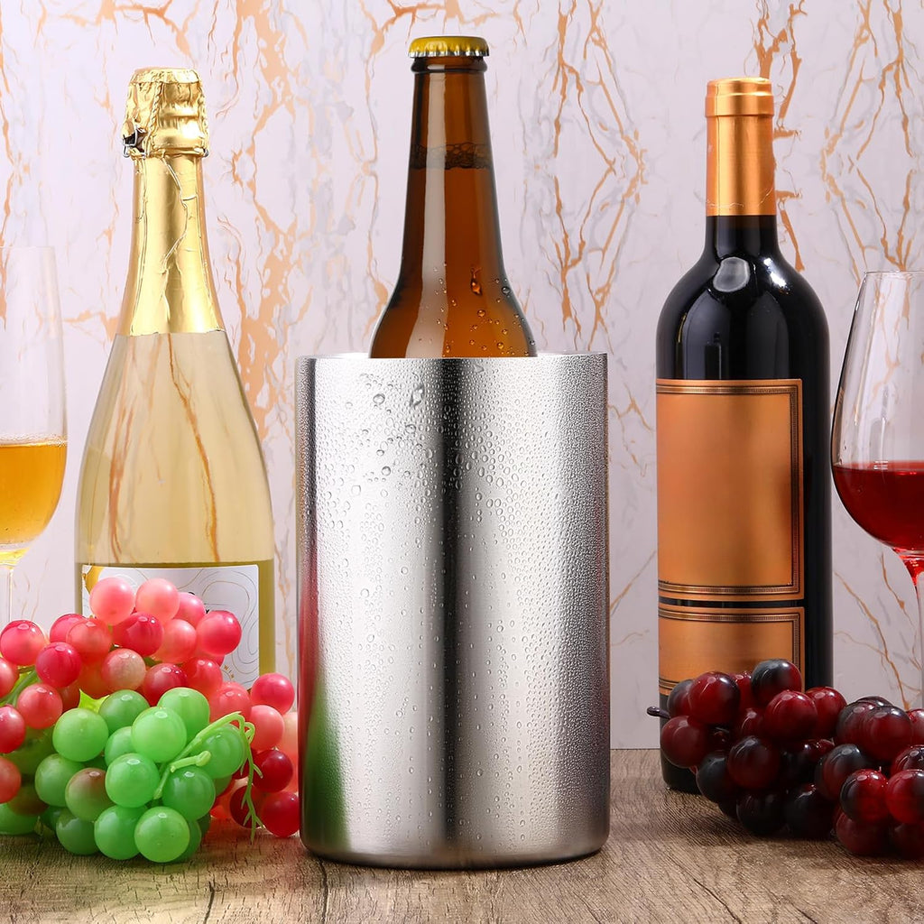 Wine Chiller Bucket Wine Bottles Cooler Bulk, Stainless Steel Double Wall Insulated Champagne Ice Bucket - Set of 6