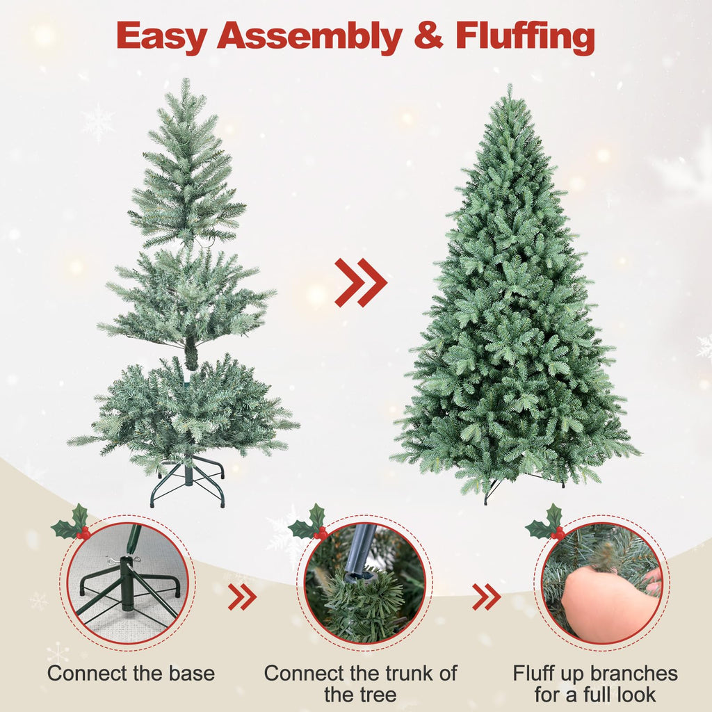 7 Ft Blue Spruce Artificial Christmas Tree, Hinged Unlit Xmas Trees with 1390 PE&PVC Mixed Branch Tips, Home Holiday