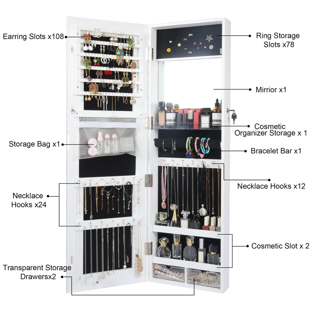 LED Jewelry Cabinet with 3 Colored Light, 47-in Full Length Mirror