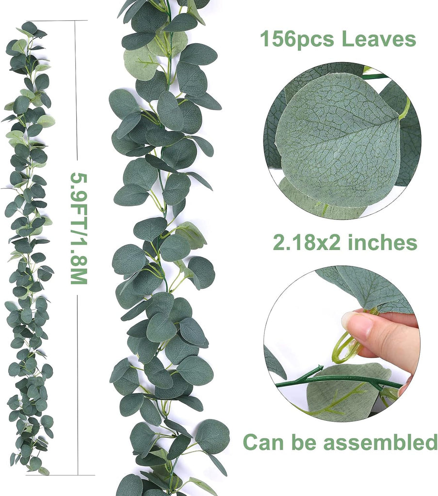 Artificial Eucalyptus Garland Faux Silk Leaf Silver Dollar Eucalyptus Leaves Vines Handmade Garland Greenery - Set of 2