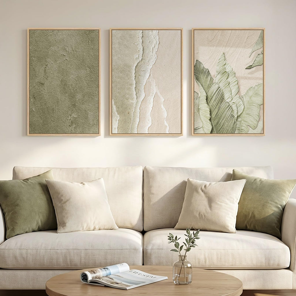 Framed Abstract Sage Green 3 Piece Wall Art, 16x24 In