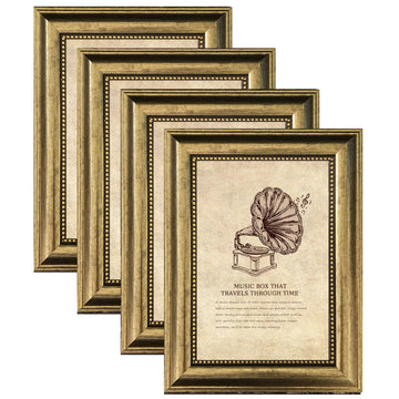 5x7 Picture Frame with Real Glass, 4 set Ornate Vintage Picture Frames for Wall or Tabletop Display, Gold 5 x 7 Frame