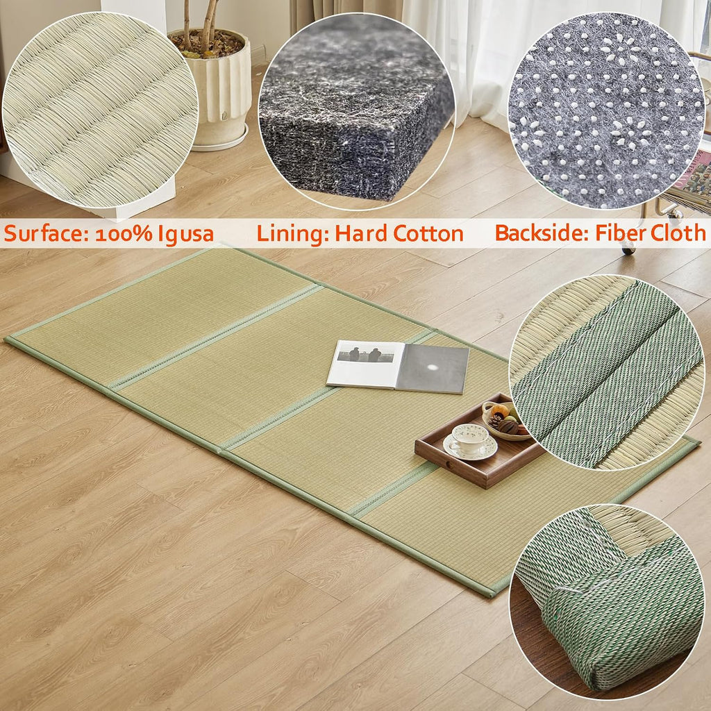 Natural Rush Grass Floor Tatami Mat, Twin, 79" x 39" x 0.5"