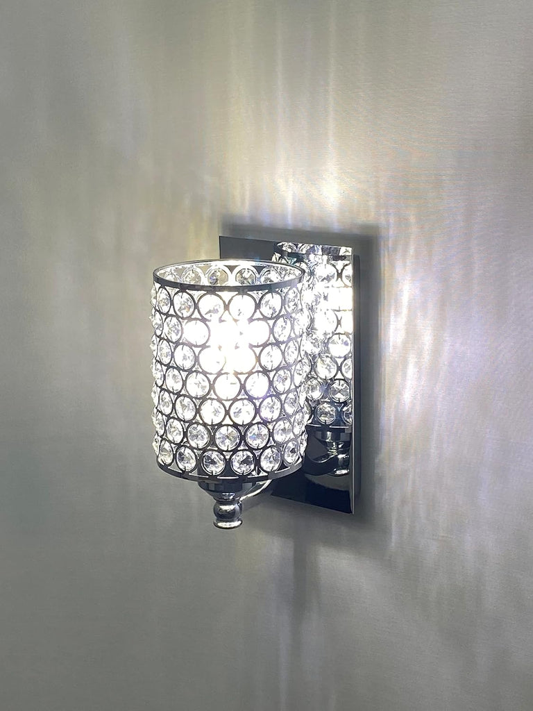 Crystal Wall Sconce with Chrome Finish (Set of 2) Modern Concise Style Wall Light Fixture Polyhedral Opal Crystal