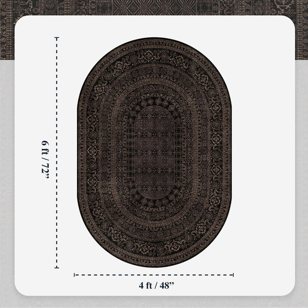 Oval Rug - Washable Ultra-Thin Carpet Black Bronze