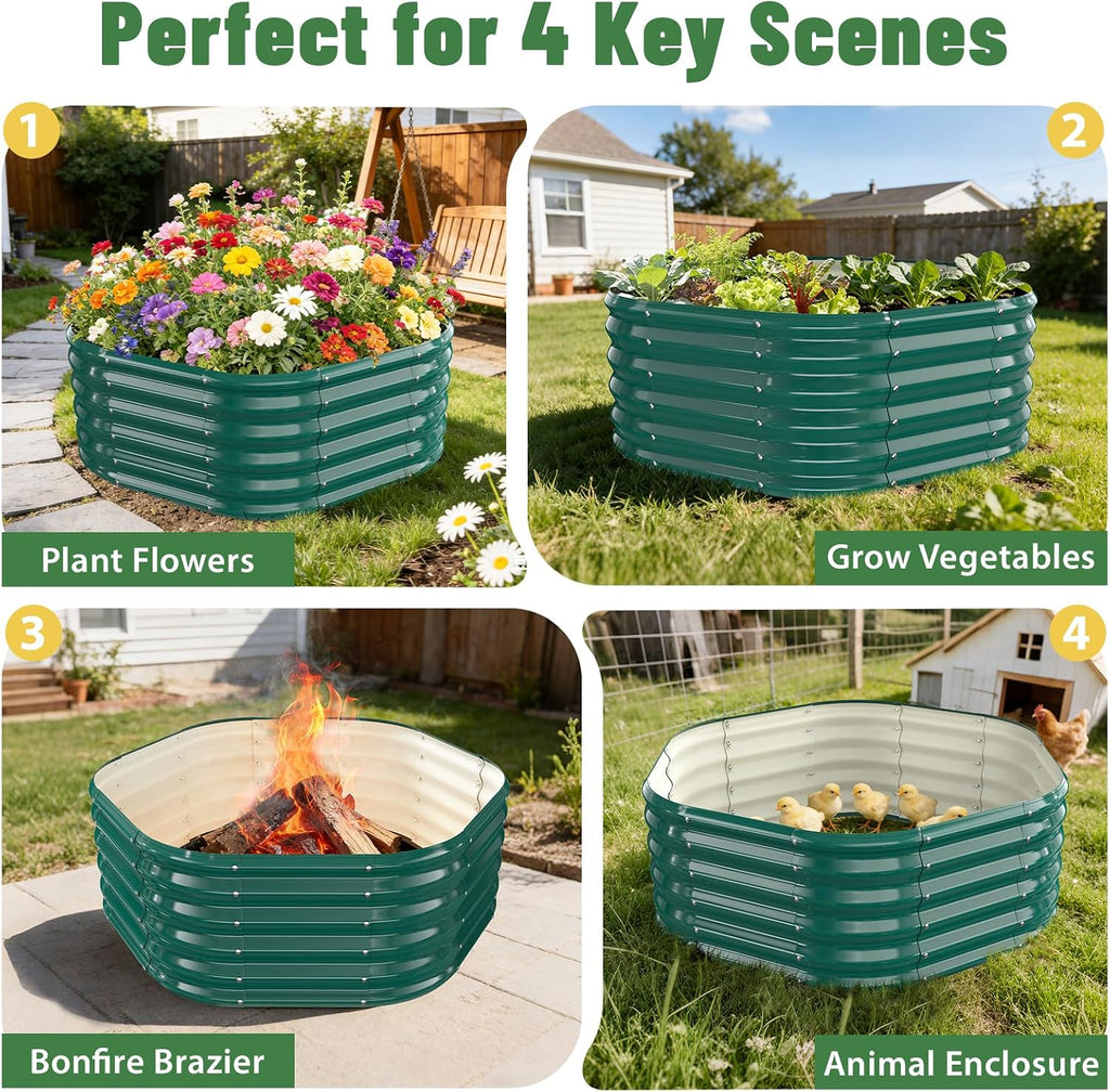 48" Diagonal,17" Tall Steel Hexagon Raised Garden Bed/ Planter Box Green | 4FT X 1.5FT,Butterfly Nut and Tool