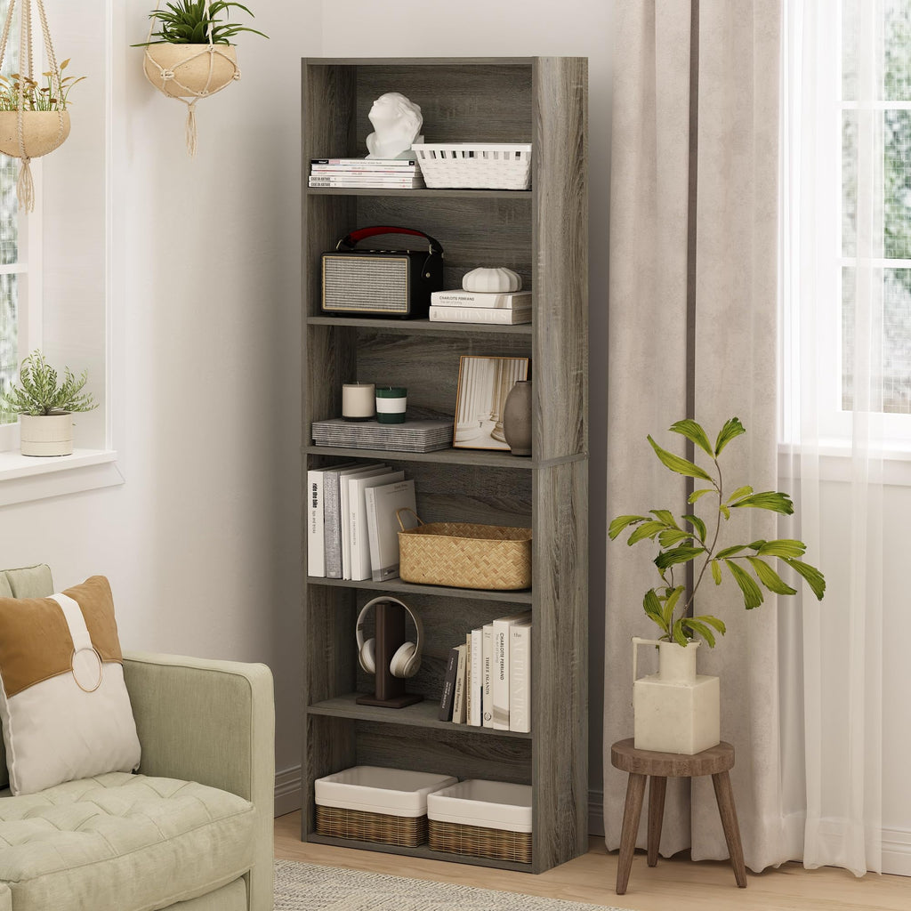 Jaya Simply Home Free Standing 6-Tier Open Storage Bookcase, French Oak