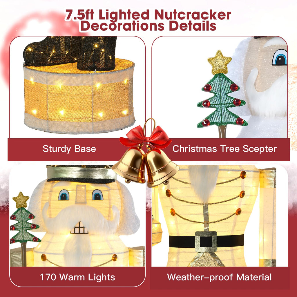 7.5FT Giant Lighted Nutcracker Christmas Decor Outdoor with 170 LED, White