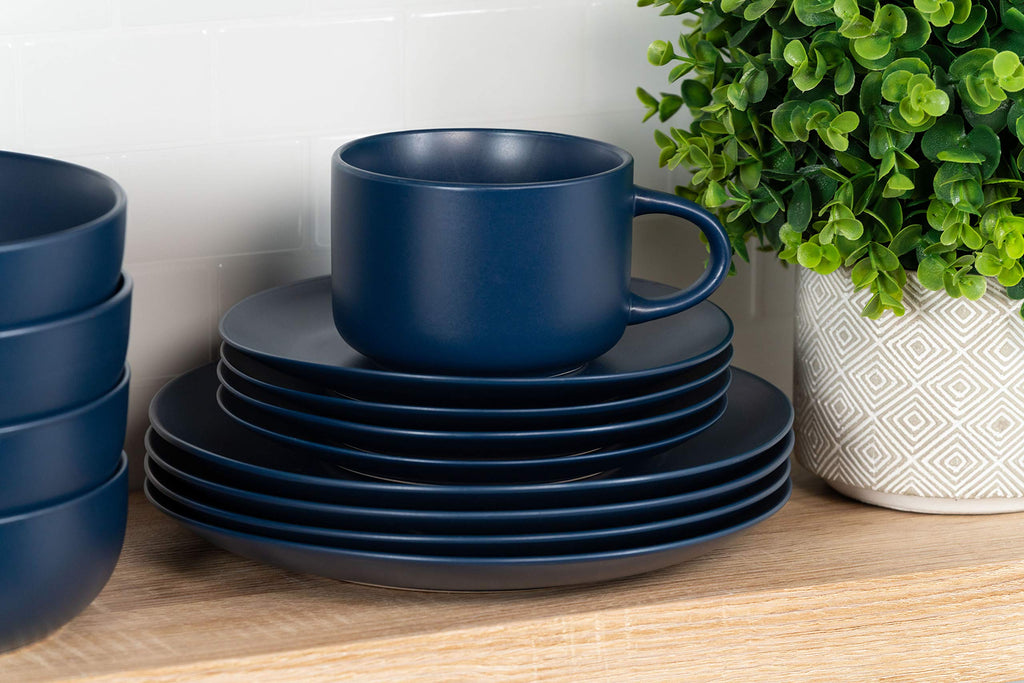Wazee Matte Coupe Dinnerware Set, 16 pc, Midnight Blue