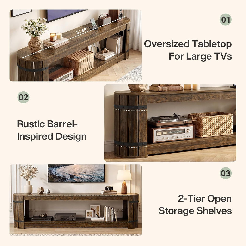 82.68 Inch TV Stand for TVs up to 90 Inch, Long TV Console Table | 2-Tier Storage Media Entertainment Center for