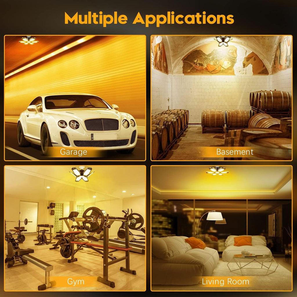 2 Pack Warm Garage Lights, Deformable Ceiling Light, 3000K