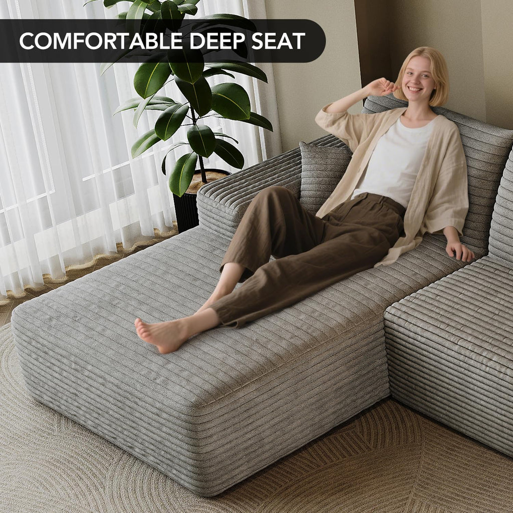 107.7" Boneless Sectional Couch Modern Modular U - Shape Corduroy Upholstered Sofa - Deep Seat with Chaise and