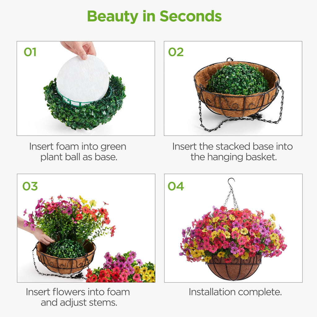Artificial Hanging Flowers for Outdoors Fake Plants Baskets 4 Hues