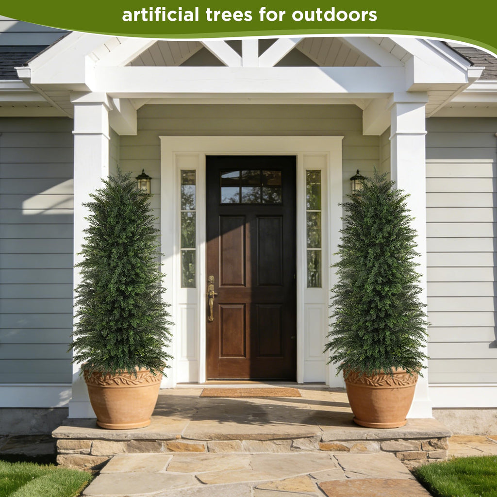 6FT Full Artificial Cedar Trees Set of 2 for Front Porch