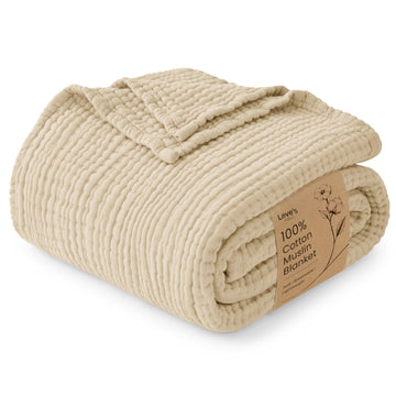 100% Cotton Muslin Blanket for Bed, Khaki