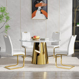 Luxury Marble Round Dining Table for 4-6, White Gold 45" Faux Marble Kitchen Table with Mirrored Stainless Steel