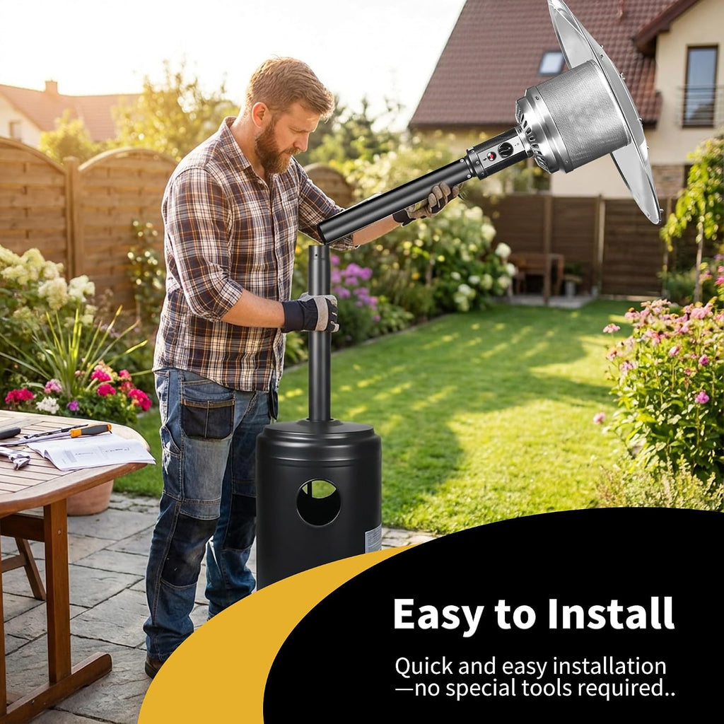 Ignovate 50,000 BTU Outdoor Propane Patio Heater with Wheels - Durable Powder-Coated Steel Gas Heater with Easy