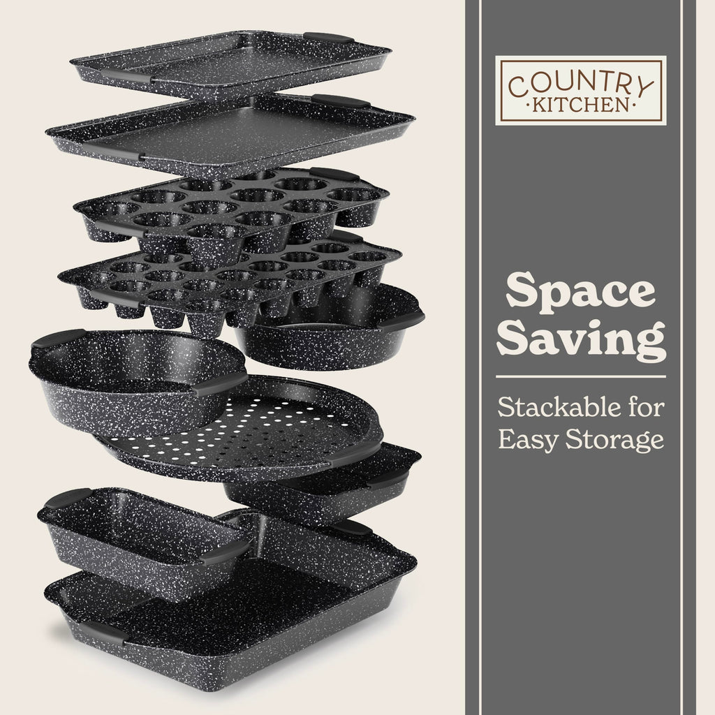 Nonstick Stackable Bakeware Set - Durable, Easy Release Baking Set, Black, 10 Pcs