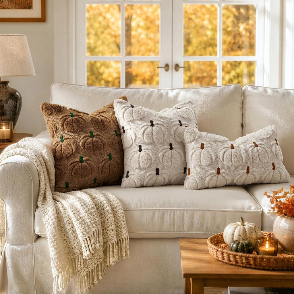 Fall Pumpkin Pillow Covers Fall Decor Beige Pumpkin 18x18 - Set of 2
