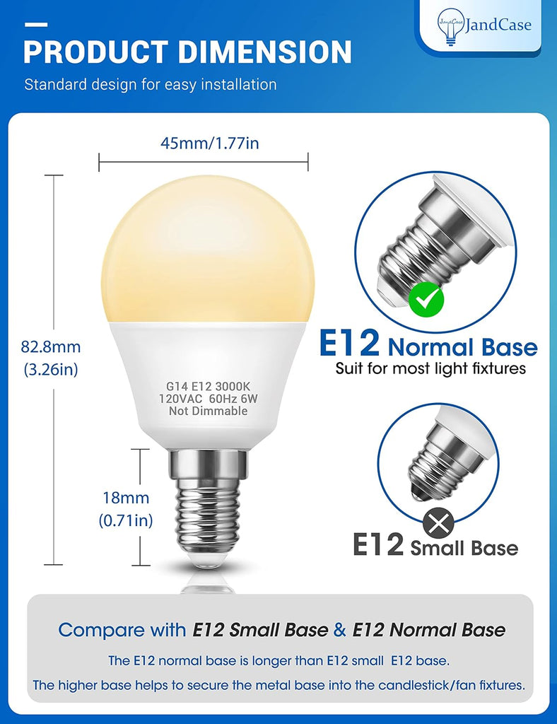 Ceiling Fan Light Bulbs,E12 G14 LED Bulbs 60Watt Equivalent,3000k