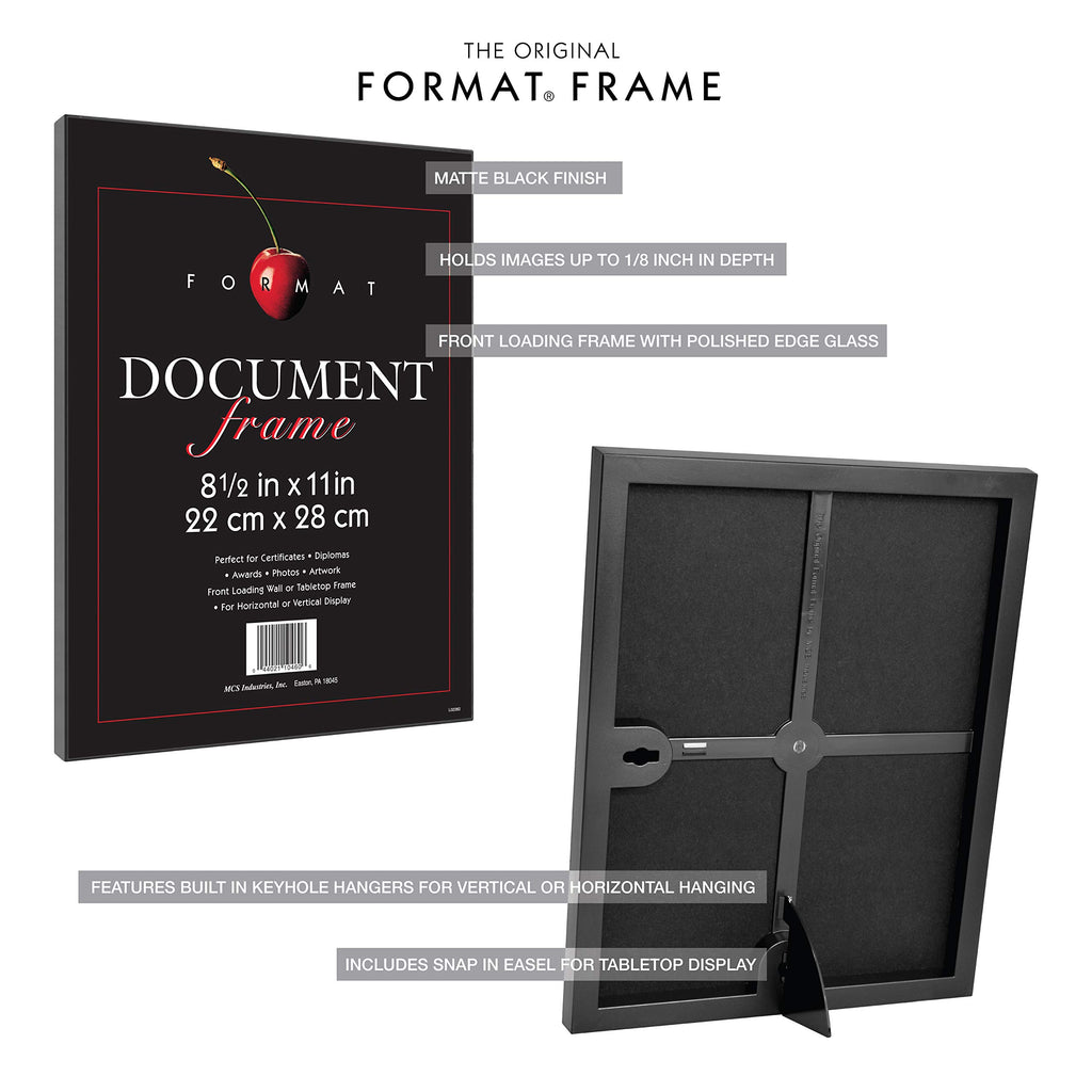 Format Diploma Frame, 8.5x11, Black, Tabletop Easel, 6-Pack