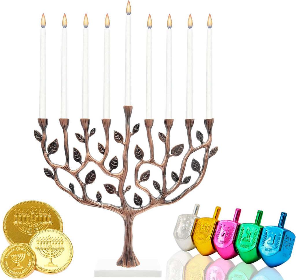 Large Copper Hanukkah Tree of Life with Stone Base 11 Inches Long