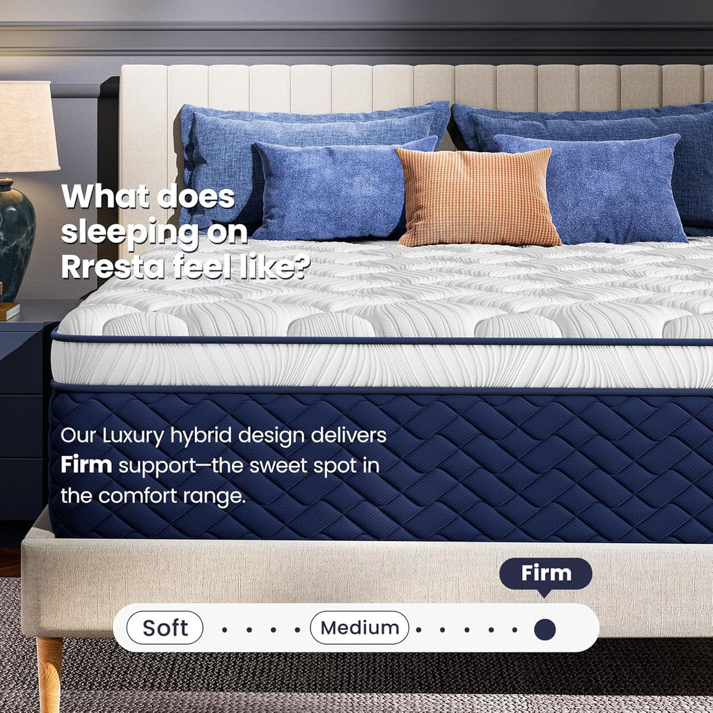 Firm King Mattress 14 Inch - Hotel Collection Hybrid Mattress with 7-Zone Support for Spinal Alignment & Back Pain