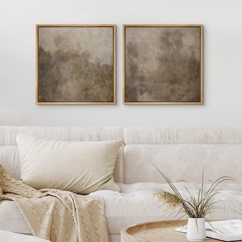 Framed Canvas Print Wall Art Set Vintage Rustic Neutral Tones with Subtle Patterns Illustrations Modern Art Minimal