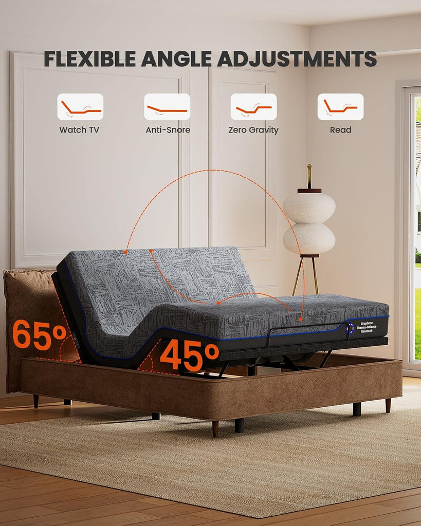 Amada Split King Adjustable Bed Frame with Head & Foot Incline & Wireless Remote, Zero Gravity, Electric Base with 4
