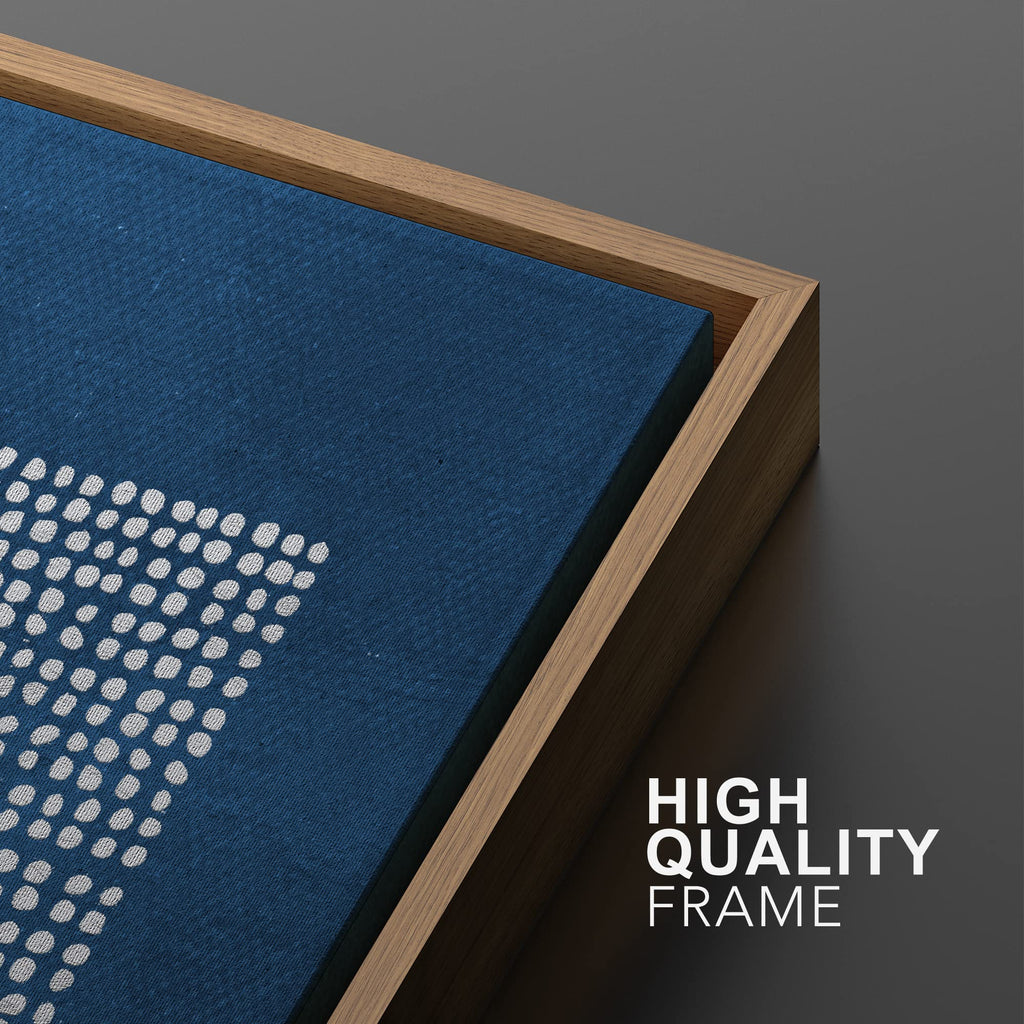 Framed Canvas Print Wall Art Set Navy Blue White Geometric Dot Collage Abstract Shape Illustration Modern Art
