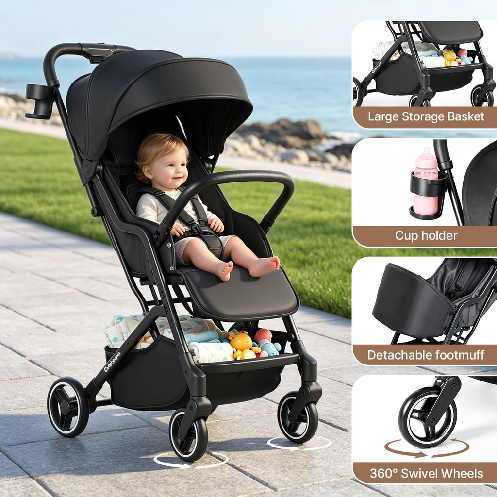 Compact Travel Stroller for Airplane, Lightweight Baby Stroller, Black