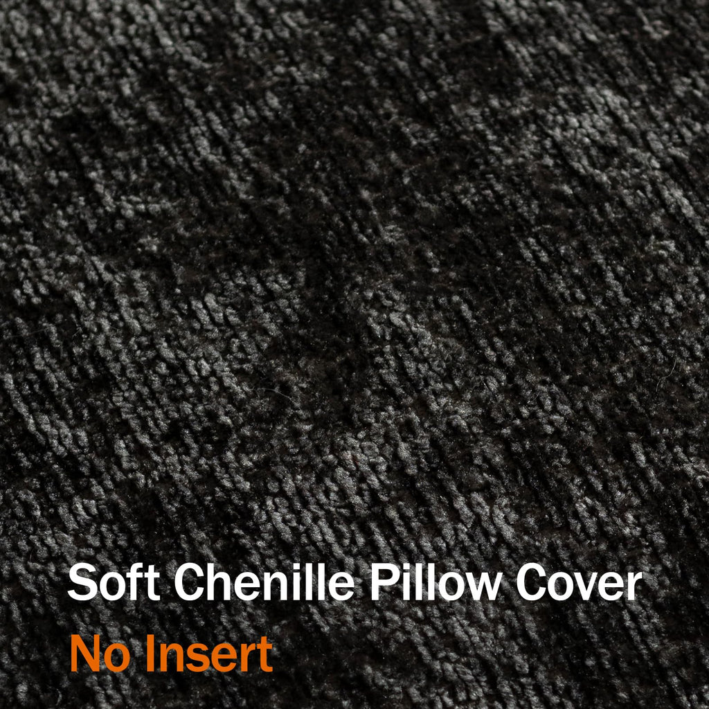 Pack of 2 Black Decorative Throw Pillow Covers 18x18 Cozy Soft Chenille Accent Vintage Square Couch Pillow Covers