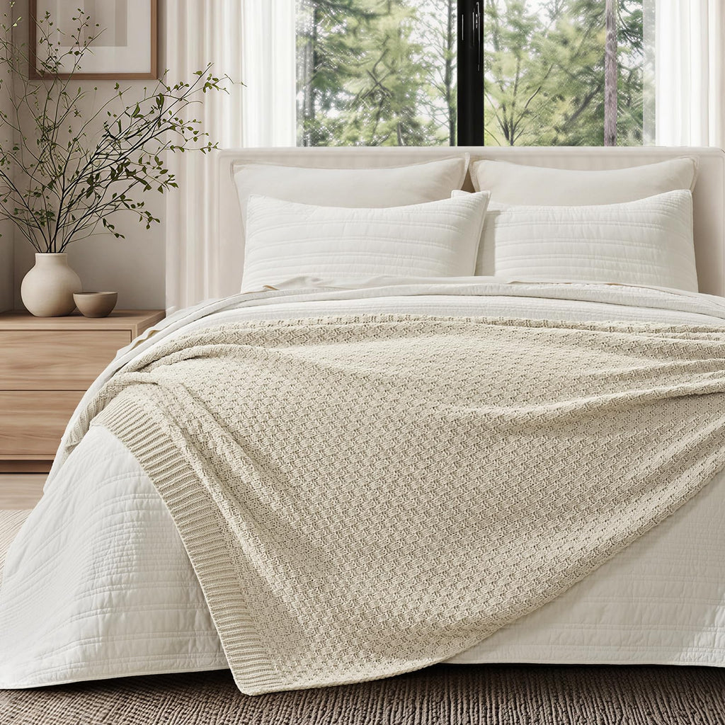 Chunky Chenille Knit Throw Blanket, Birch, 50" x 60"