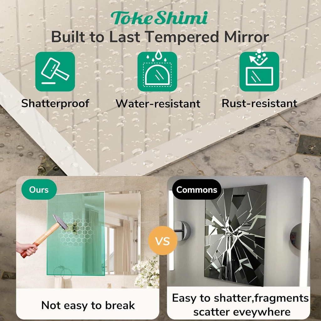 40X30 Frameless Mirror Bathroom Rectangle, Bathroom Vanity Mirror Beveled with 1" Beveled Edge, Shatterproof Farmhouse