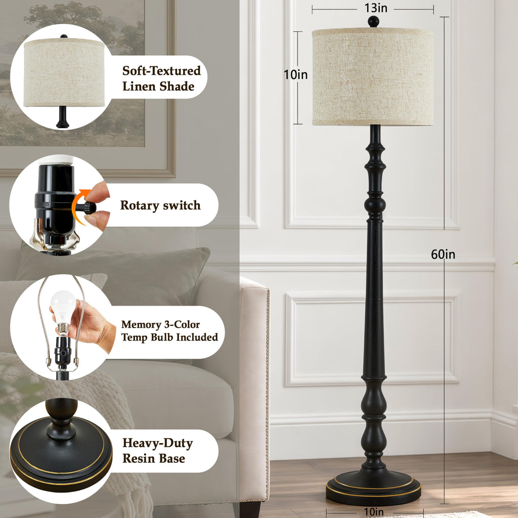 Farmhouse Floor Lamp, 60'' Tall Rustic Standing Lamp